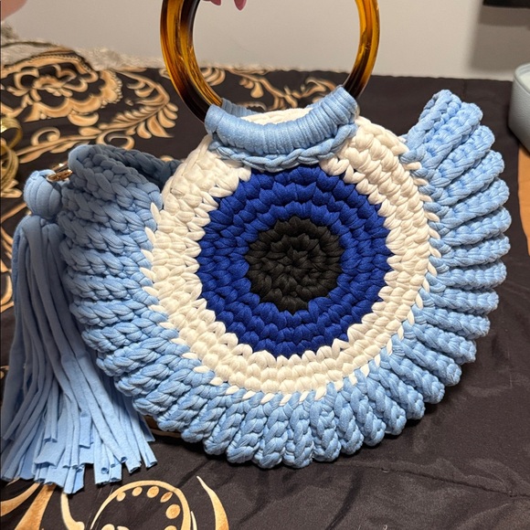 Blue Evil Eye Crochet Handbag - Picture 4 of 6